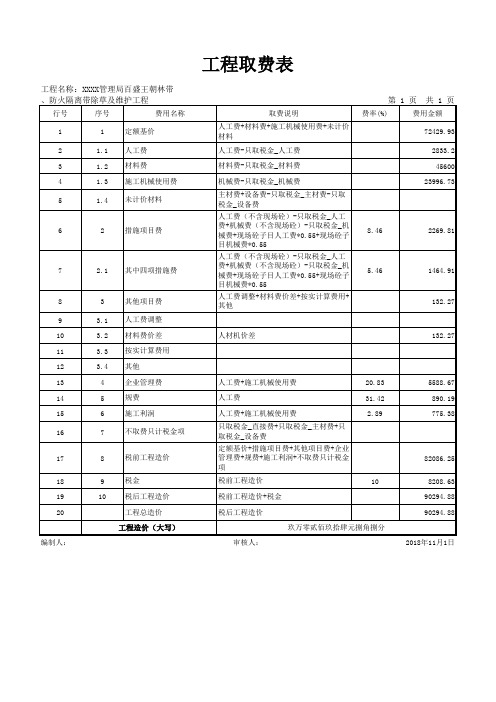 工程取费表模板