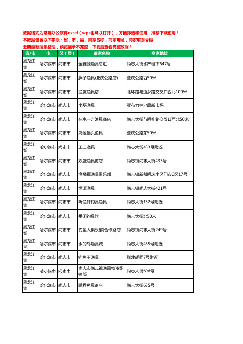 2020新版黑龙江省哈尔滨市尚志市渔具工商企业公司商家名录名单黄页联系电话号码地址大全17家