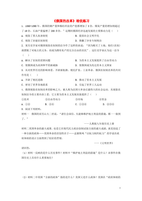 九年级历史上册 第六单元 资本主义制度的扩展和第二次工业革命 第20课《俄国的改革》培优练习 岳麓版