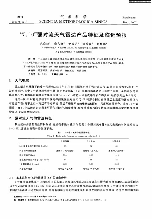 “5.10”强对流天气雷达产品特征及临近预报