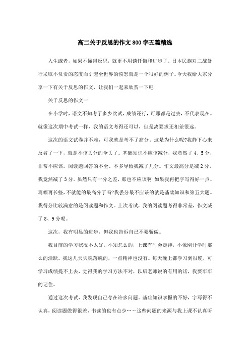 高二关于反思的作文800字五篇精选