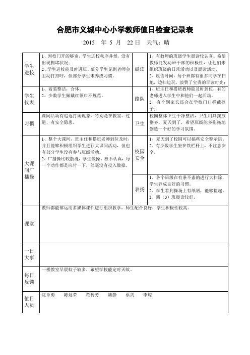 5月22日教师值日记录表