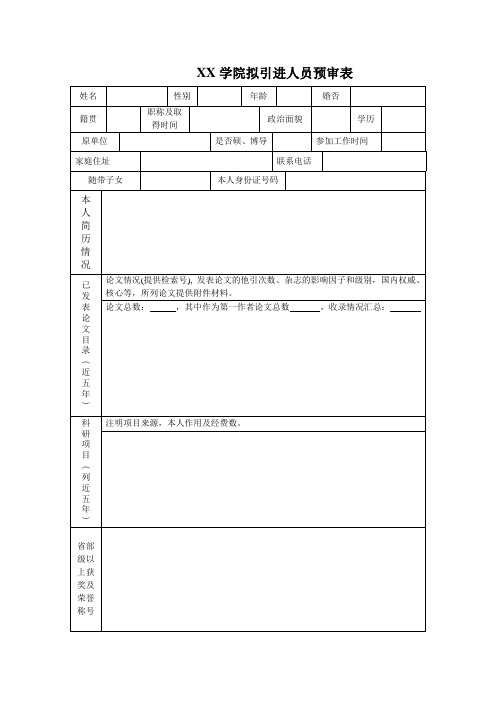 XX学院拟引进人员预审表