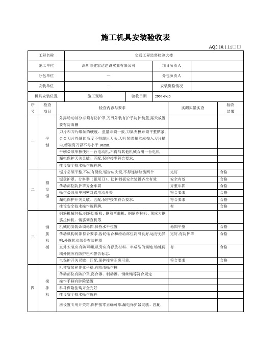 (完整版)施工机具安装验收表