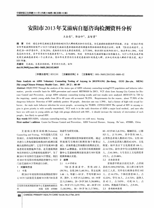 安阳市2013年艾滋病自愿咨询检测资料分析