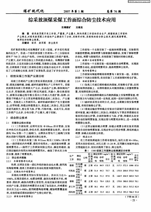 综采放顶煤采煤工作面综合防尘技术应用