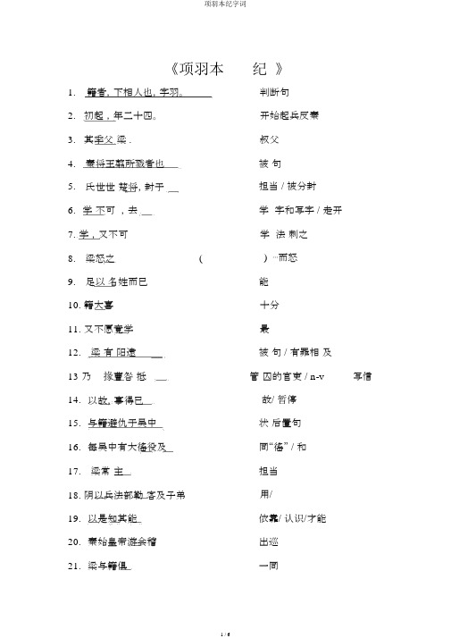 项羽本纪字词