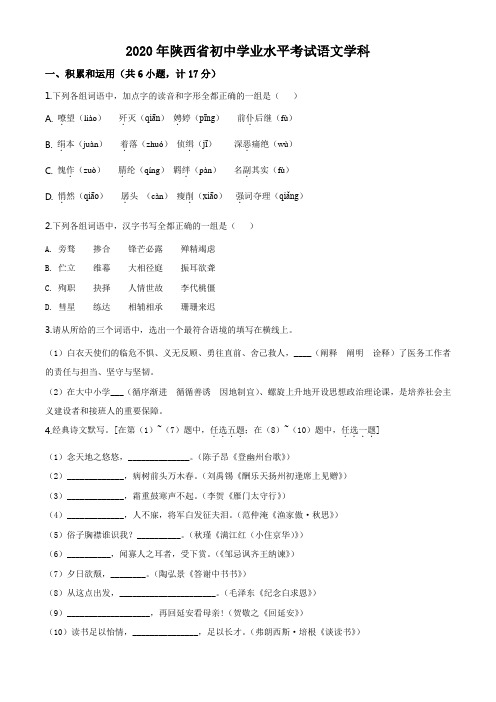 陕西省2020年中考语文试题