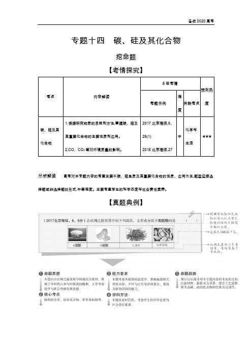 2020年高考北京版高考化学 专题十四 碳、硅及其化合物