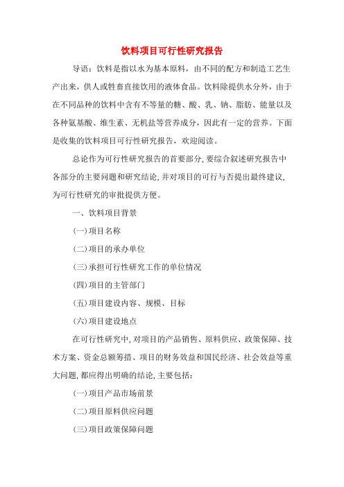 饮料项目可行性研究报告