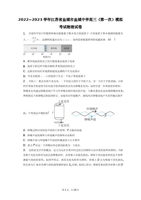 2022~2023学年江苏省盐城市盐城中学高三(第一次)模拟考试物理试卷+答案解析(附后)