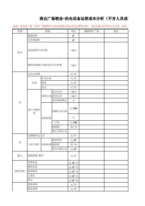 商业广场物业管理能耗情况比对表