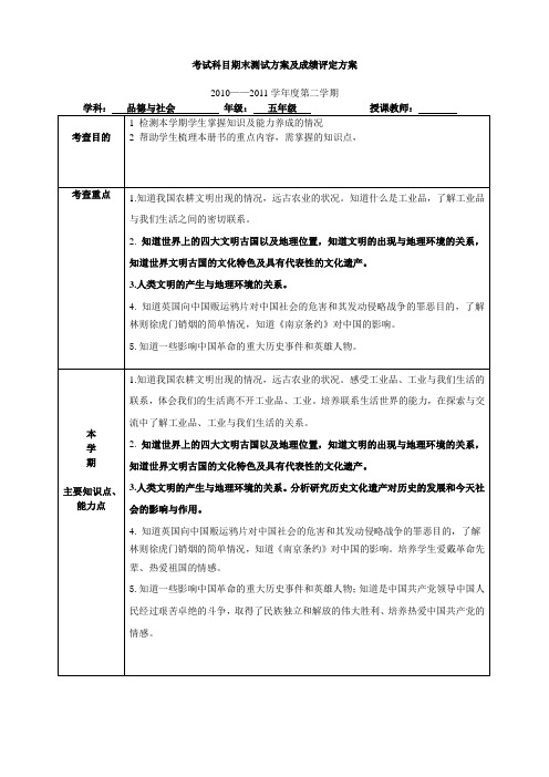 品社五年级考查方案