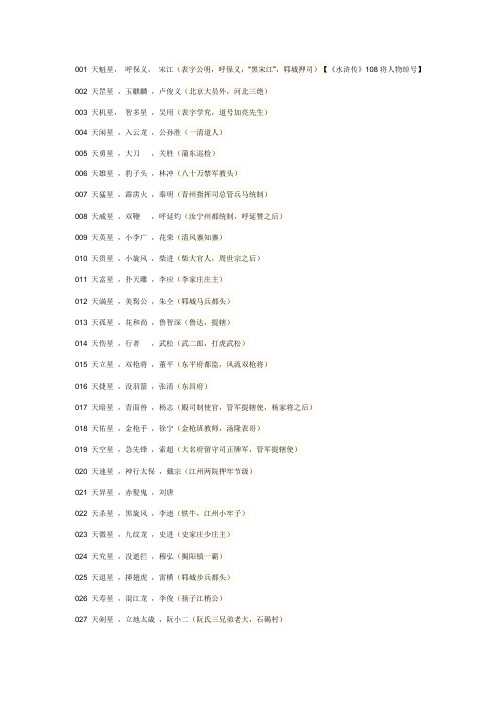 《水浒传》108将绰号和星号