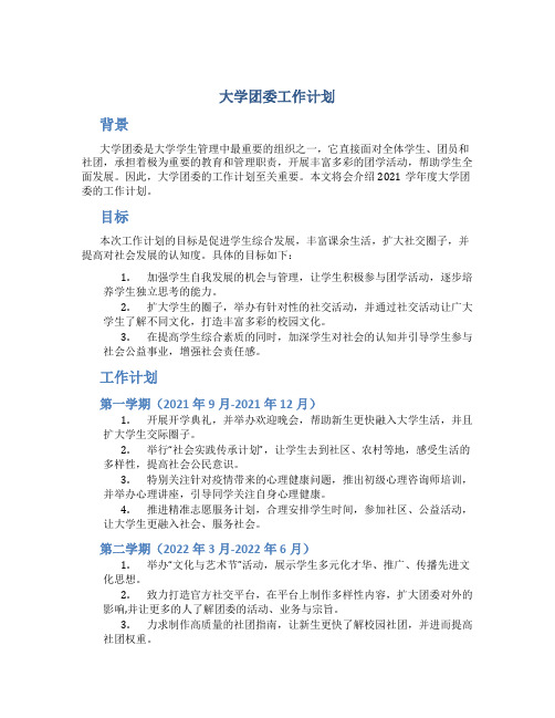 大学团委工作计划