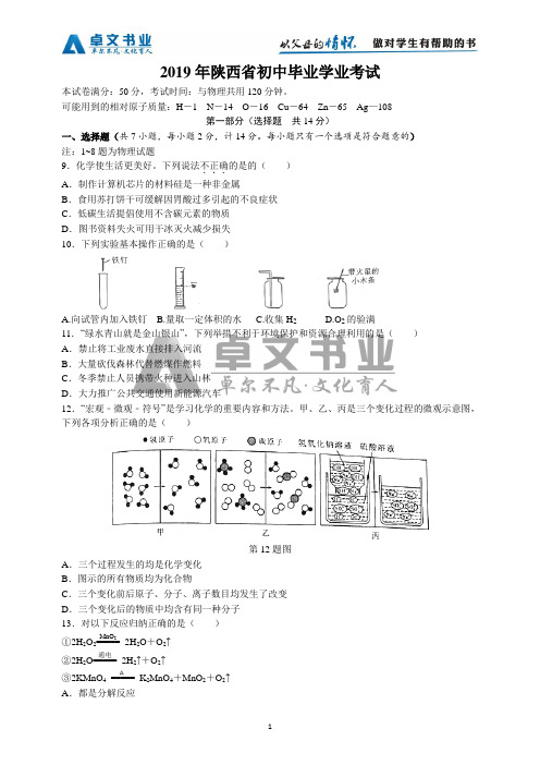 2019年陕西省初中毕业学业考试化学