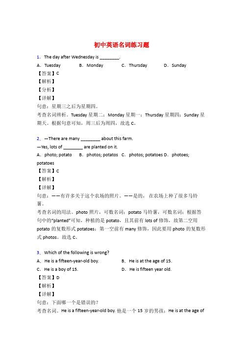 中考英语名词训练试题含答案