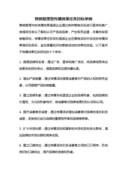 营销管理里传播效果任务目标举例