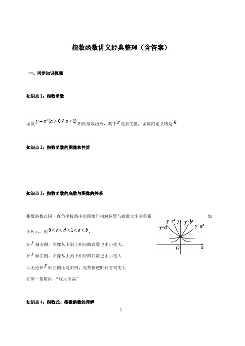 (完整版),指数函数讲义经典整理(含答案),推荐文档