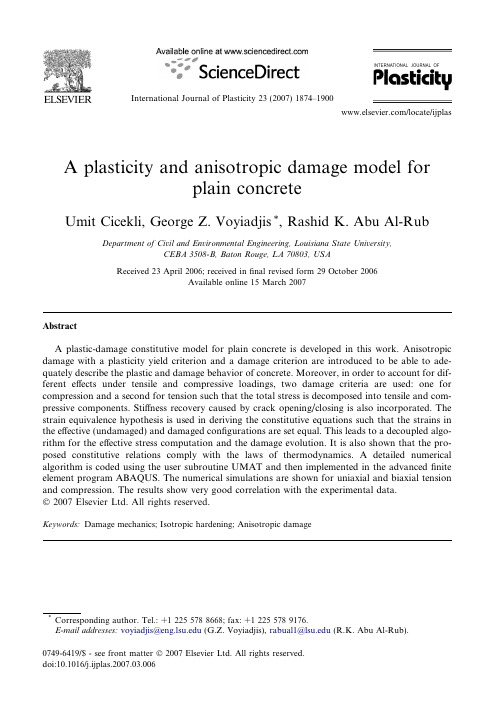 A plasticity and anisotropic damage model for plain concrete