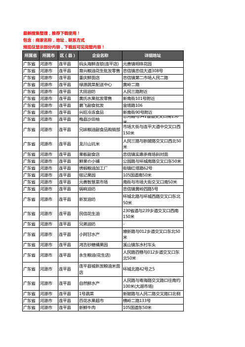 新版广东省河源市连平县农产品行业企业公司商家户名录单联系方式地址大全328家