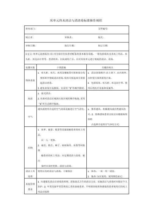 床单元终末清洁与消毒标准操作规程