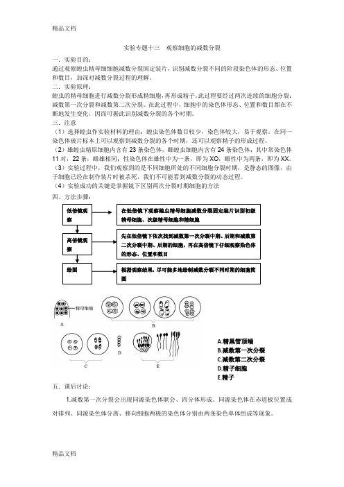 最新生物实验十二：观察细胞的减数分裂(必修2)