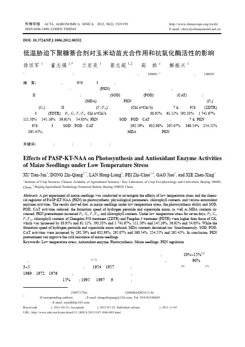 低温胁迫下聚糖萘合剂对玉米幼苗光合作用和抗氧化酶活性的影响