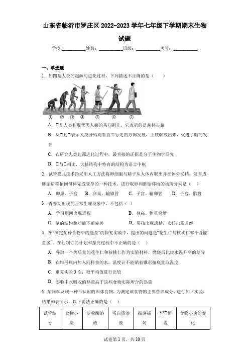 山东省临沂市罗庄区2022-2023学年七年级下学期期末生物试题(含答案)