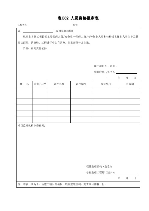 电力工程-人员资格报审表