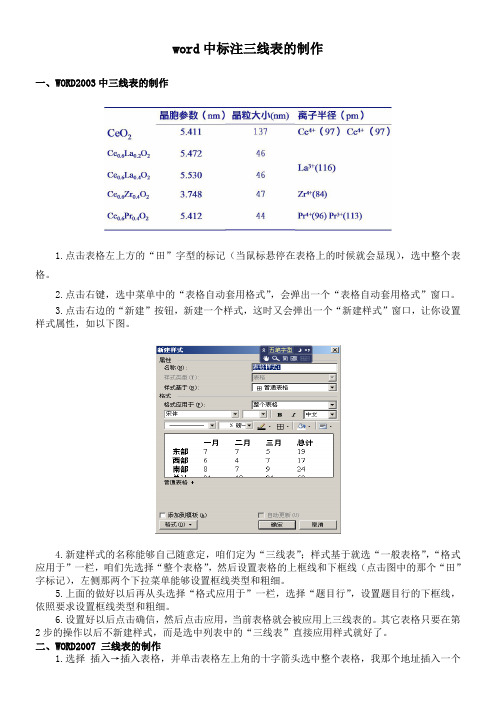 Word中标准三线表的制作