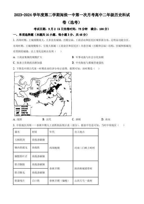 精品解析:福建省福州市闽侯县第一中学2023-2024学年高二3月月考历史试题(原卷版)