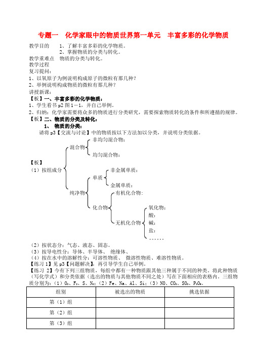 高中化学 《丰富多彩的化学物质》教案2 苏教版必修1