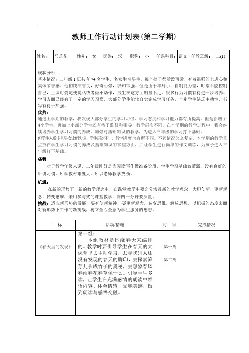 教师工作行动计划表