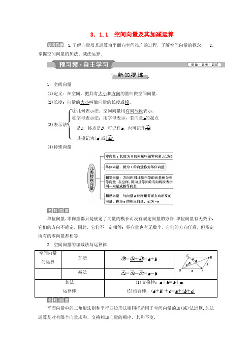 2018_2019学年高中数学第三章空间向量与立体几何3.1.1空间向量及其加减运算学案