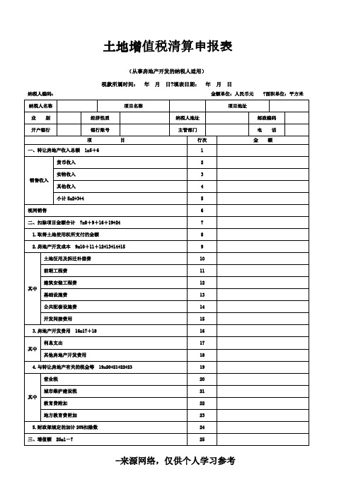 土地增值税清算申报表及附表