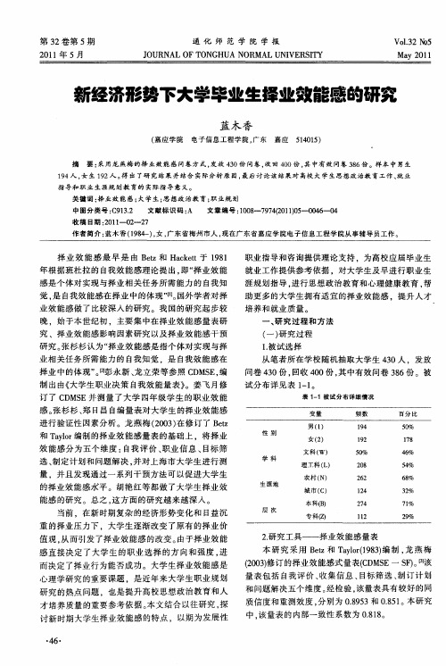 新经济形势下大学毕业生择业效能感的研究