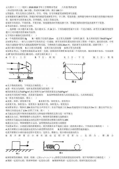 云大附中(一二一校区)2018-2019学年上学期期末考试    八年级 物理试卷