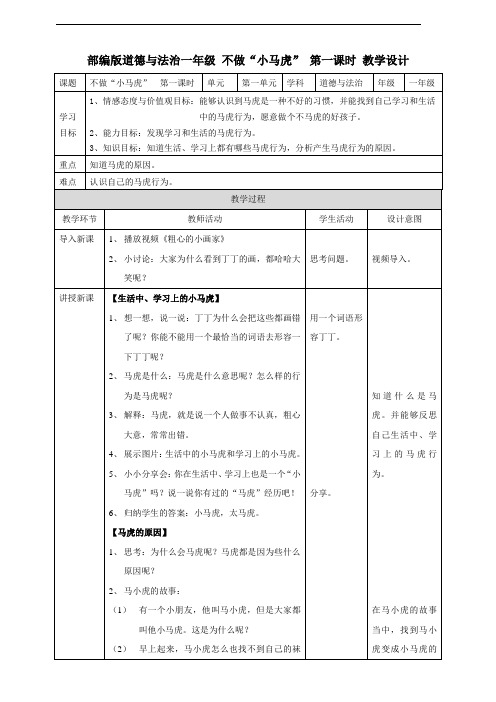 部编人教版《道德与法治》一年级下册第4课《不做“小马虎”》精品教案