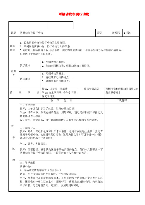 新疆维吾尔自治区八年级生物上册 5.1.5两栖动物和爬行动物教案 (新版)新人教版