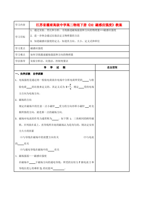 江苏省灌南高级中学高二物理下册《32 磁感应强度》教案