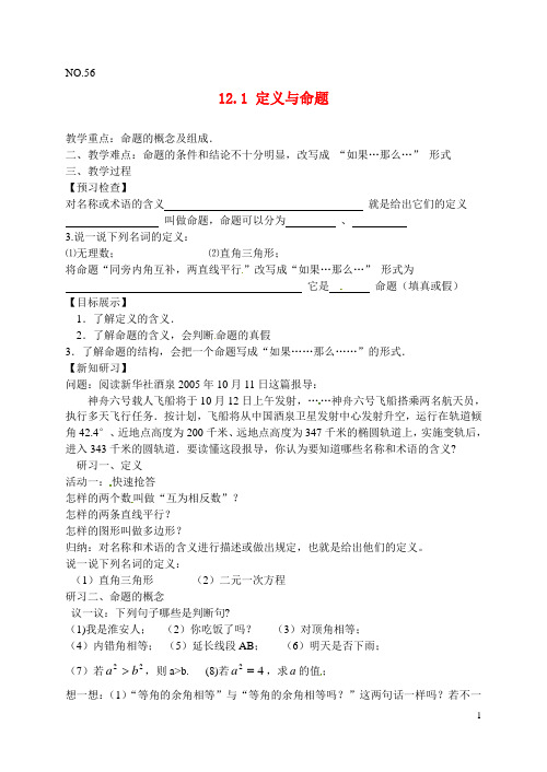 江苏省滨海县第一初级中学七年级数学下册 12.1 定义与