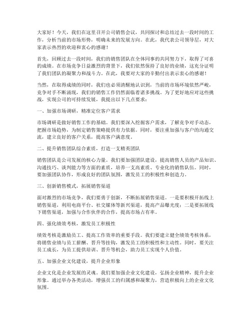 公司销售会议领导发言稿