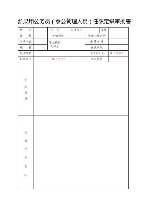 )新录用公务员(参公管理人员)任职定级审批表