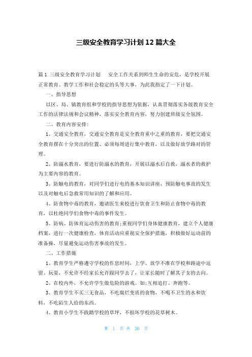 三级安全教育学习计划12篇大全