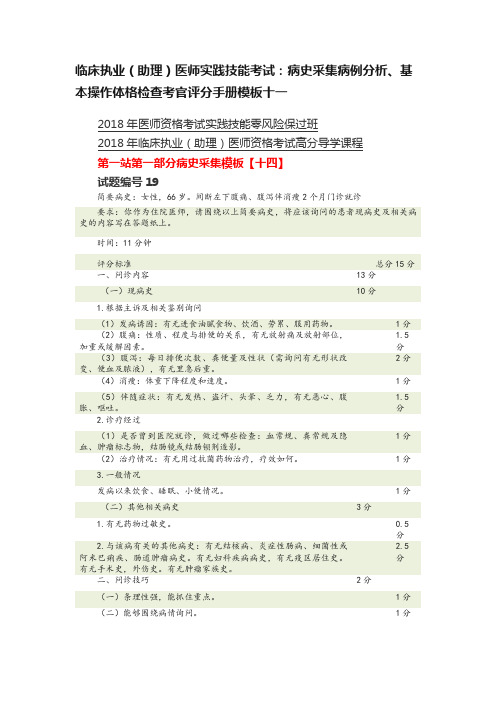 临床执业（助理）医师实践技能考试：病史采集病例分析、基本操作体格检查考官评分手册模板十一