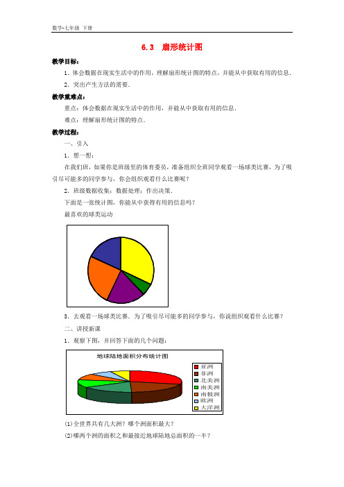 初中数学七年级下册第6章数据与统计图表6.3扇形统计图教案