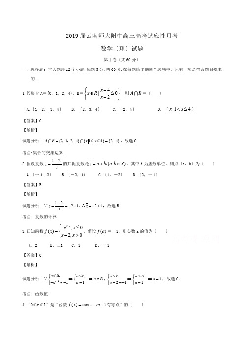 2019届云南师大附中高三高考适应性月考数学(理)试题Word版含解析