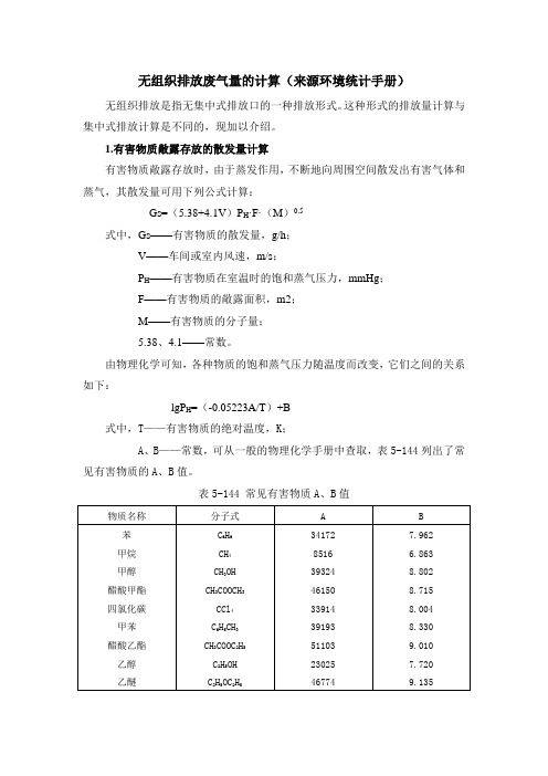 无组织排放废气量的计算