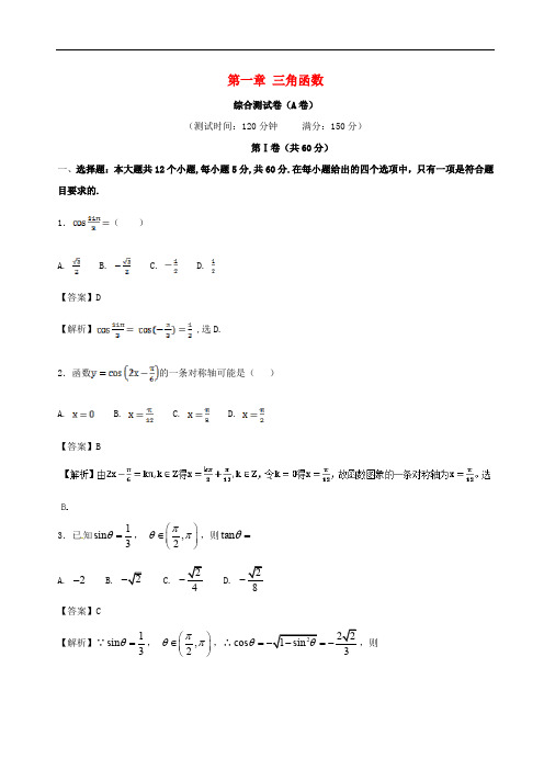 高中数学 第一章 三角函数综合测试卷(A卷)新人教A版必修4